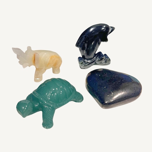 Other - Four Carved Stone Figures - Heart, Dolphin, Elephant, Tortoise